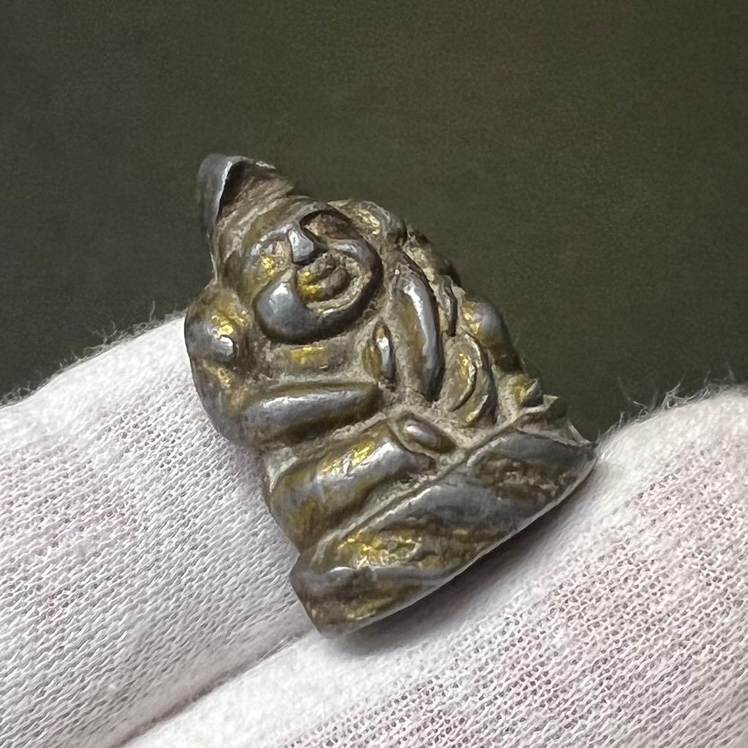 ◎古道具 庵々◎江戸時代後期 古銅製 恵比寿像 懐中仏◎神像豆仏鍍金痕有中空鋳造