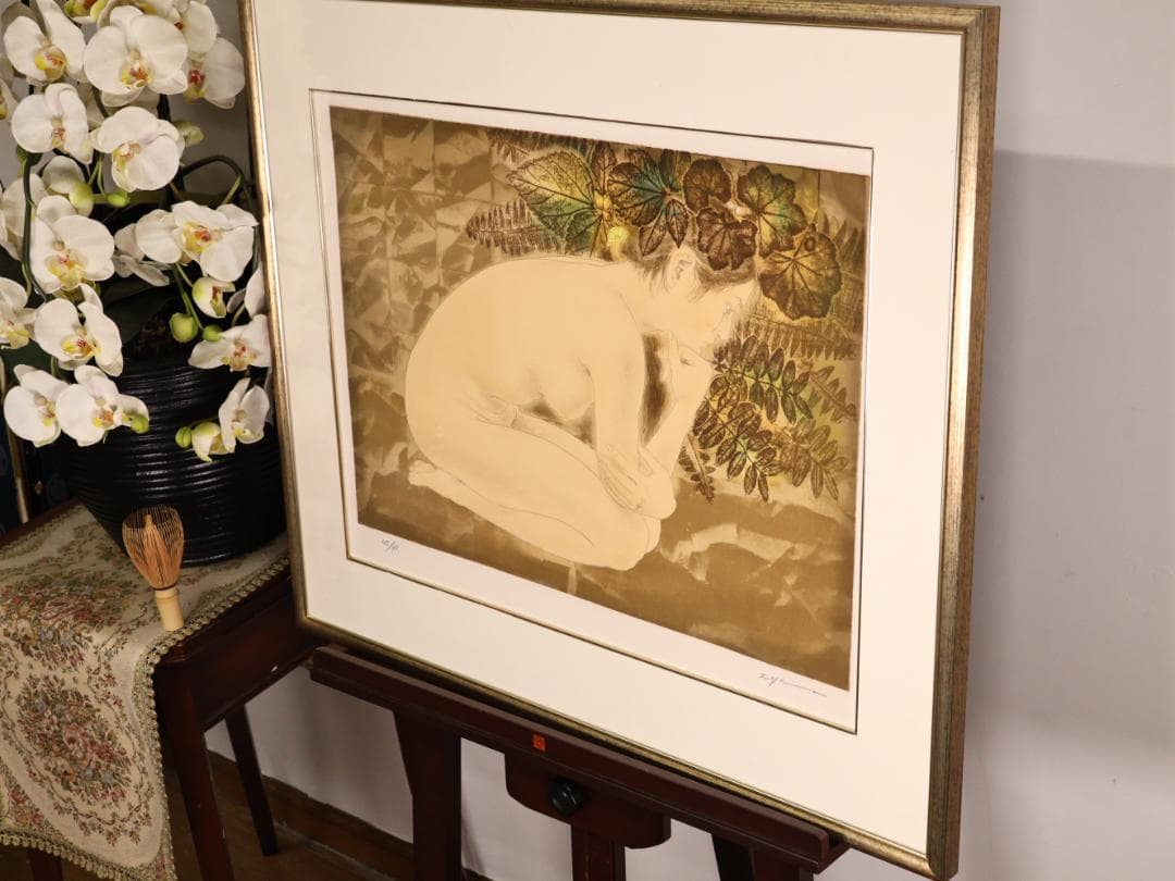 【真作】　山本文彦 「 想 」リトグラフ 10号 直筆サイン 裸婦　BK186