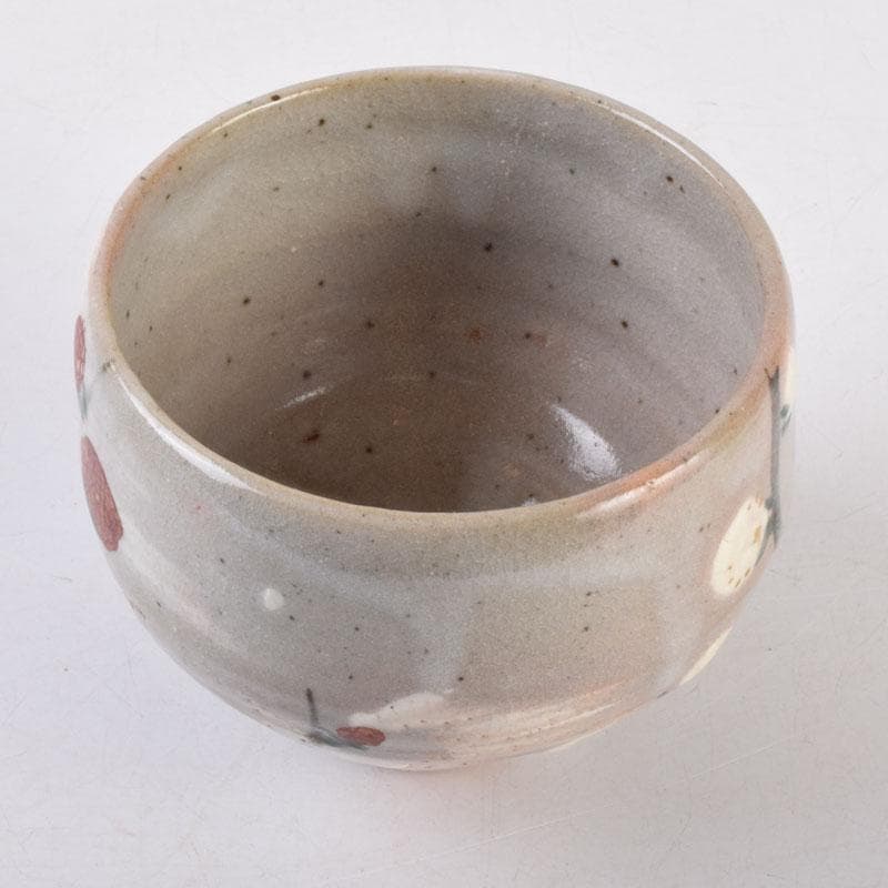 茶道具　虎渓山　水月窯造　色絵　紅白梅文　茶碗　共箱　C　8492