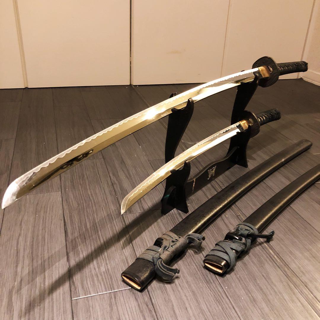 高級模造刀　居合刀　 美術刀剣　太刀　脇差　大小セット　深緑拵え