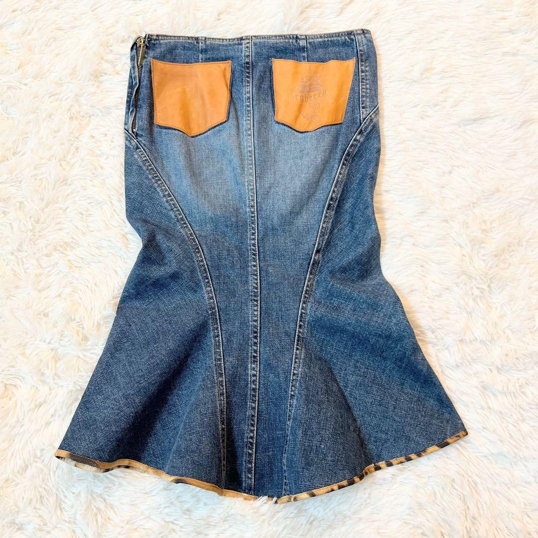 ロベルトカヴァリ ヴィンテージ デニム マーメイド スカート 革 ポケット 希少