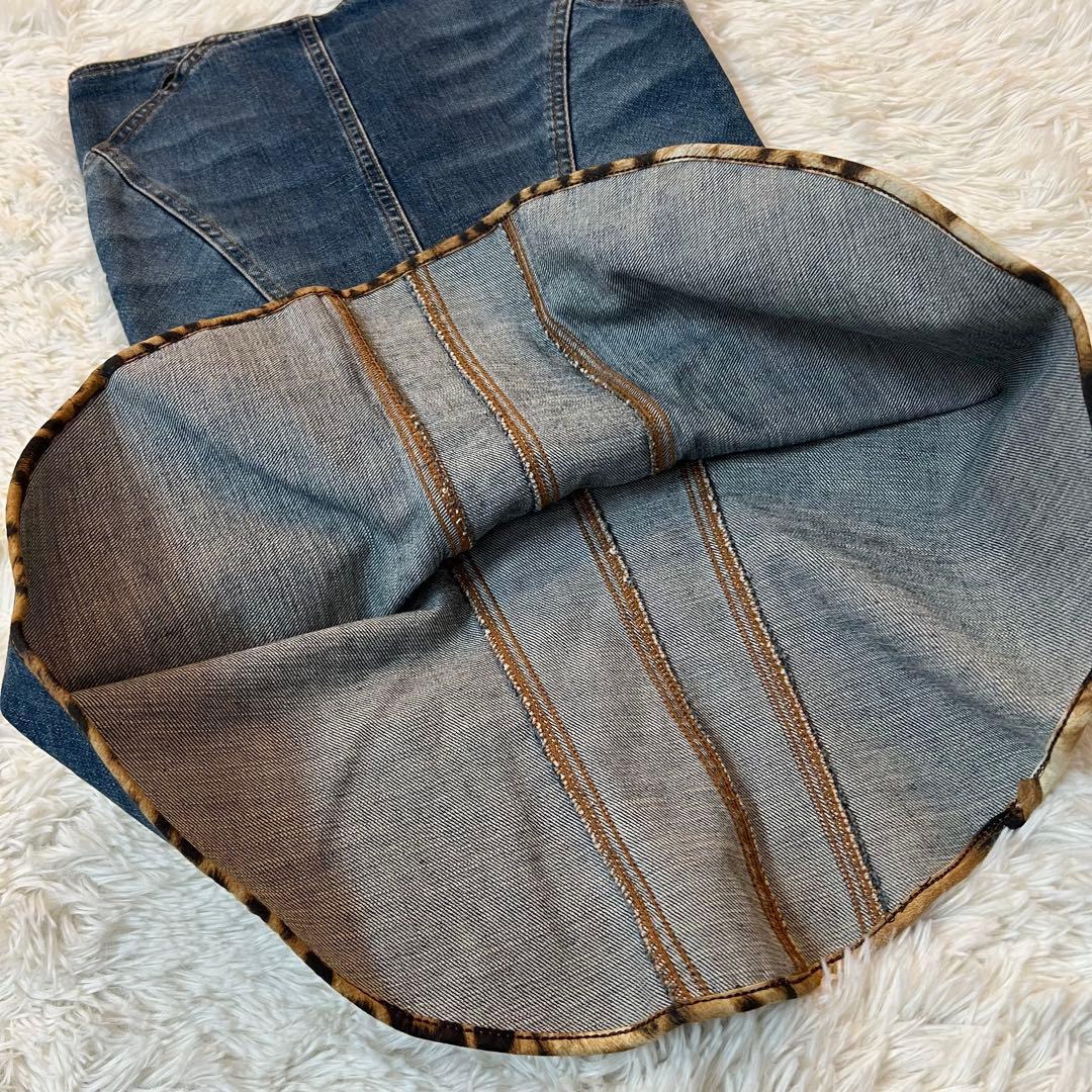 ロベルトカヴァリ ヴィンテージ デニム マーメイド スカート 革 ポケット 希少