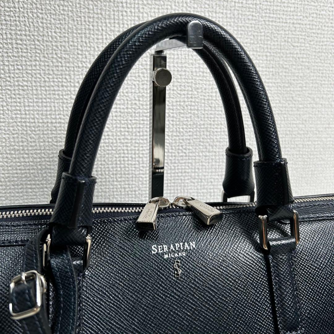 SERAPIAN サフィアーノレザー　牛革　2way ビジネスバック　紺色