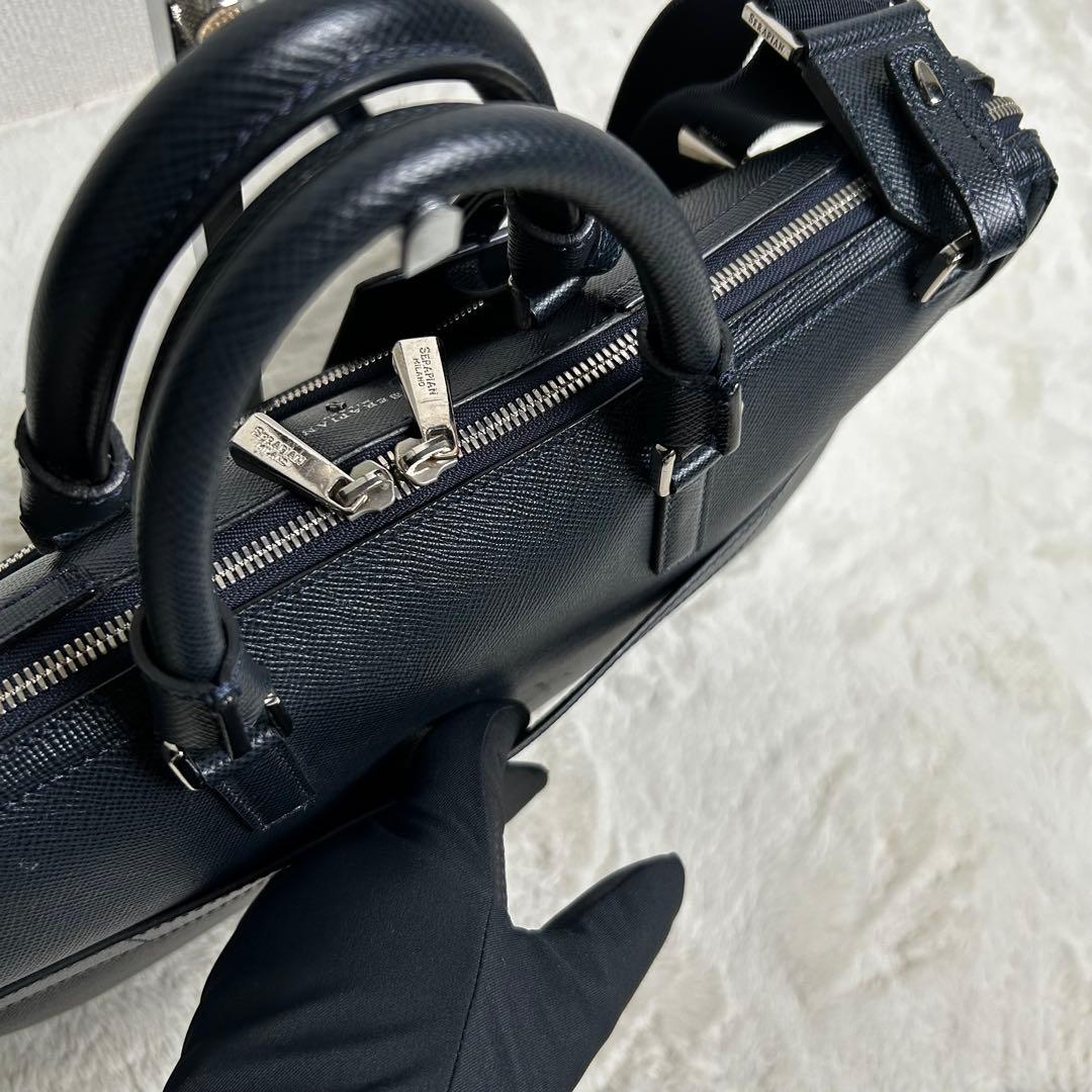 SERAPIAN サフィアーノレザー　牛革　2way ビジネスバック　紺色