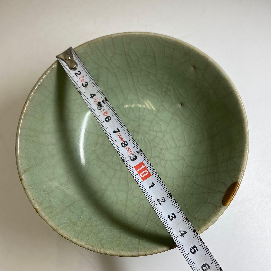 中国元時代　龍泉窯青磁茶碗　木箱付　直径14.7㎝　東Y7-0328☆2Fトヒサ