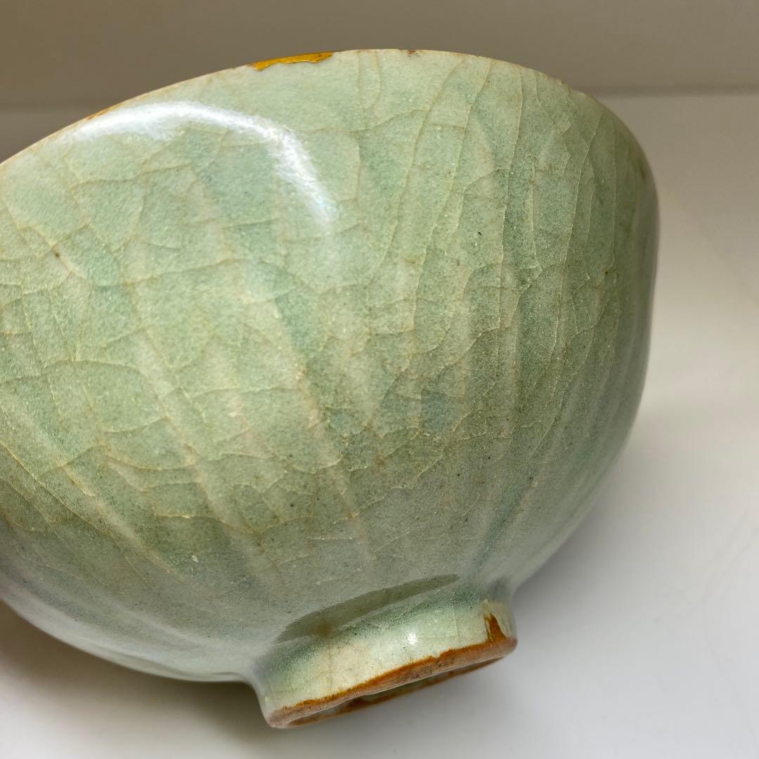 中国元時代　龍泉窯青磁茶碗　木箱付　直径14.7㎝　東Y7-0328☆2Fトヒサ