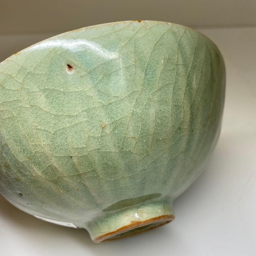 中国元時代　龍泉窯青磁茶碗　木箱付　直径14.7㎝　東Y7-0328☆2Fトヒサ