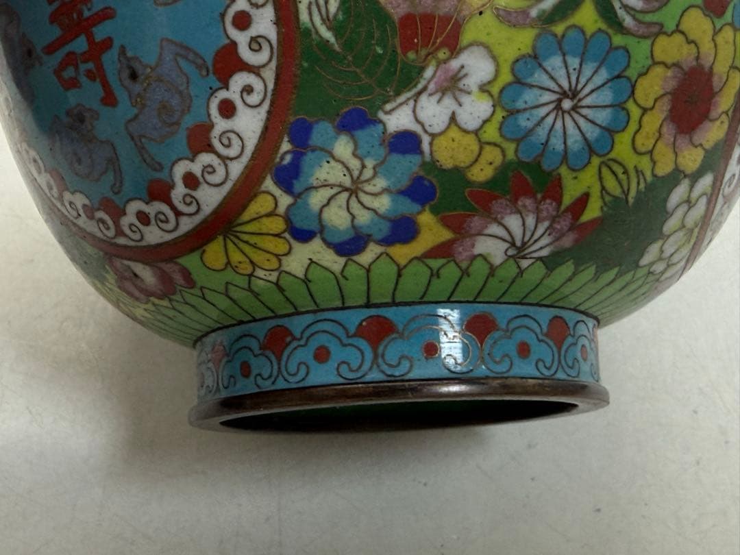 中国　民国期　七宝焼　福禄寿碗1対　景泰藍　送料込み251217