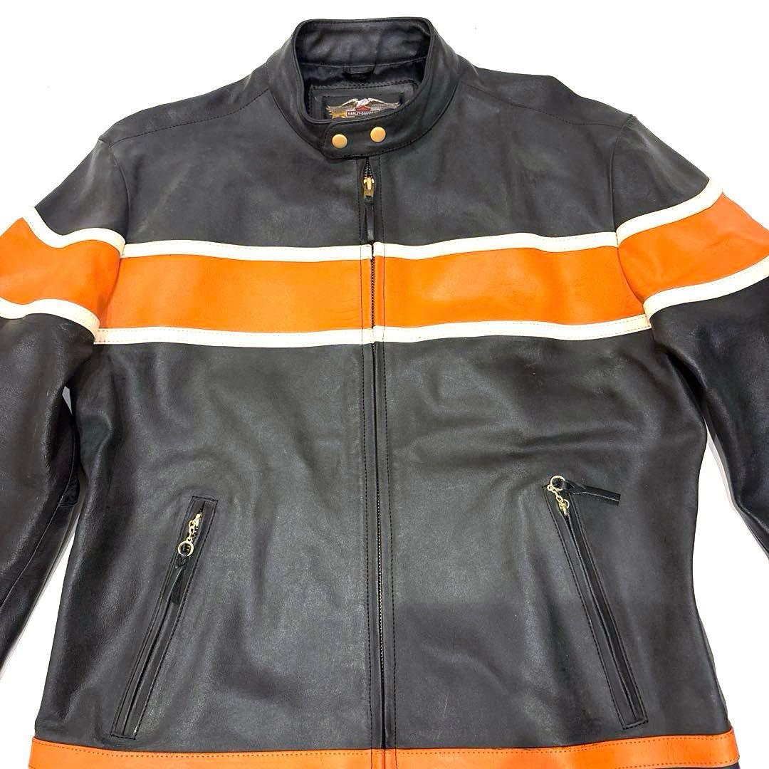HARLEY DAVIDSON 本革 シングルライダースジャケット ツートン L