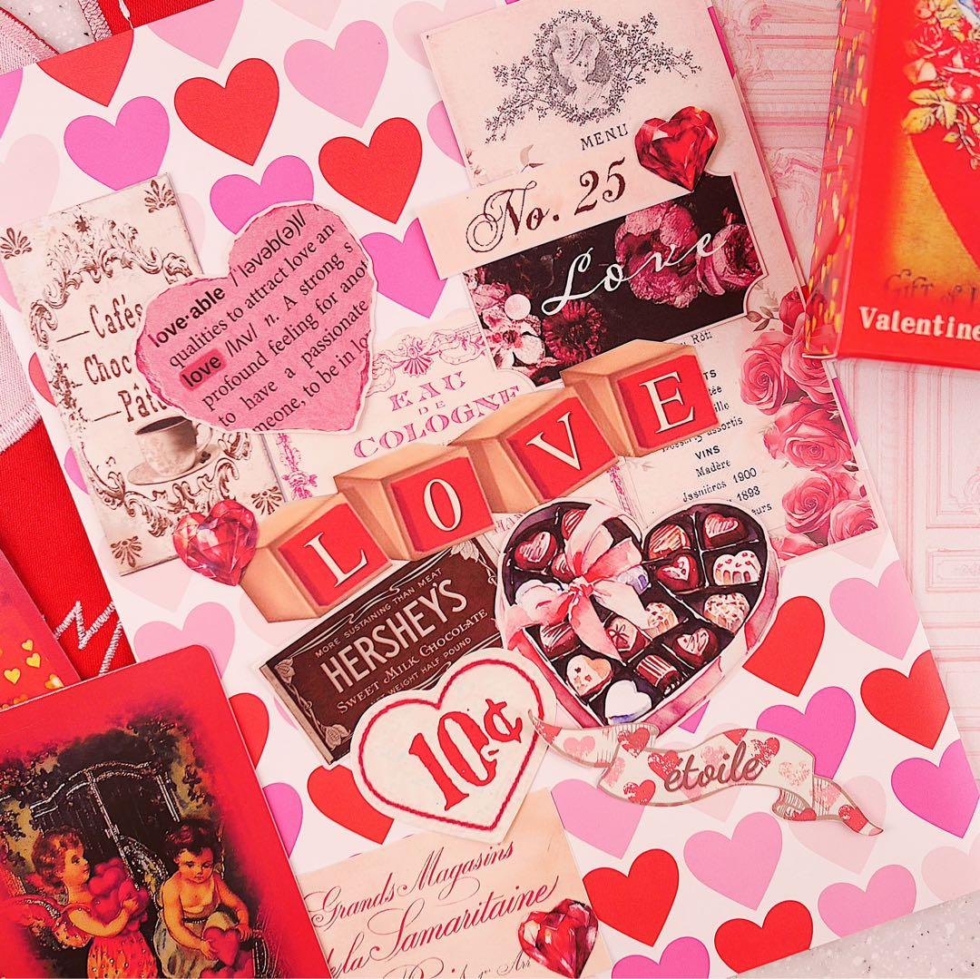 新作②ラブレター♡A4デザインペーパー　70枚♡バレンタイン　コラージュ　素材