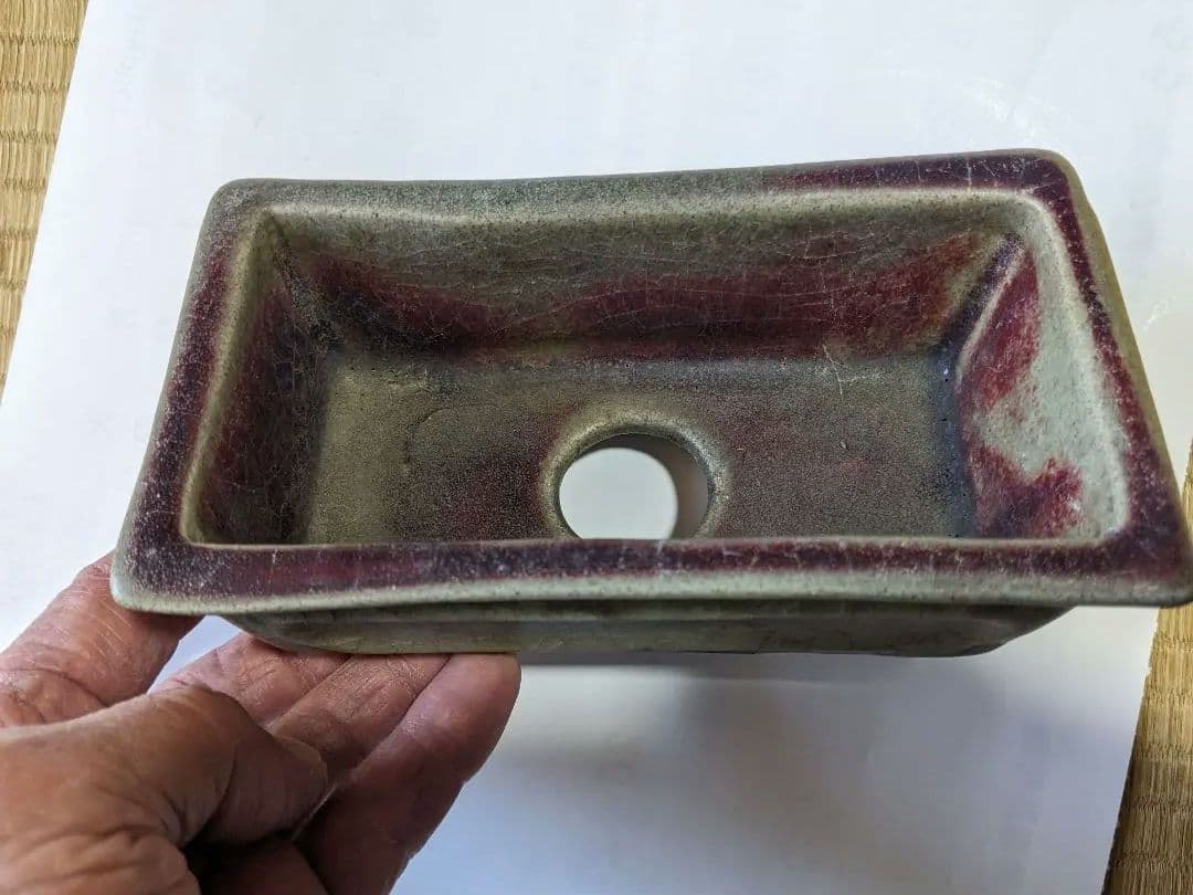 ♦中国古玩 長方形辰砂ミニ盆栽鉢 北京紫禁城 建福宮印 古美術品 骨董品