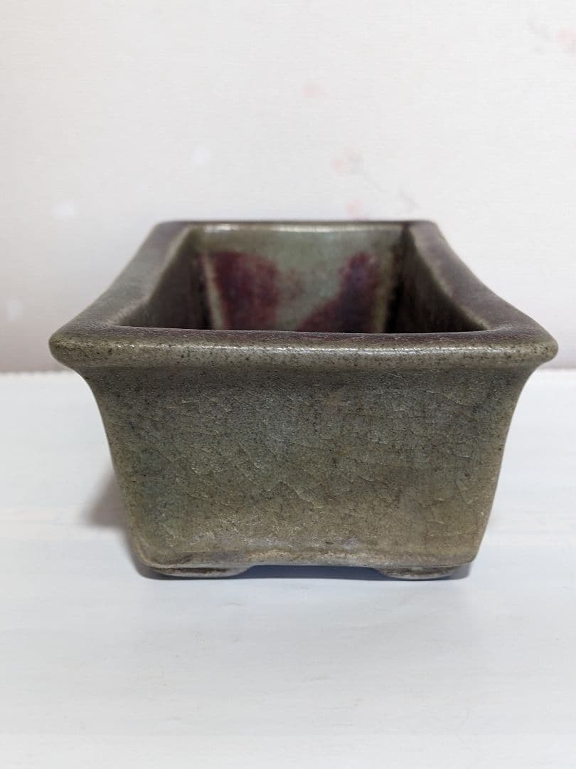 ♦中国古玩 長方形辰砂ミニ盆栽鉢 北京紫禁城 建福宮印 古美術品 骨董品