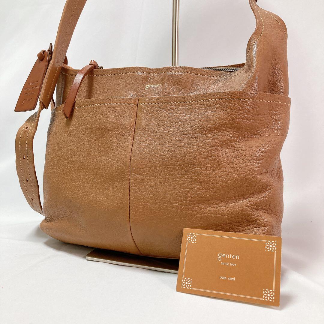 genten ゲンテン タスカ ロゴ ショルダーバッグ レザー グレージュ