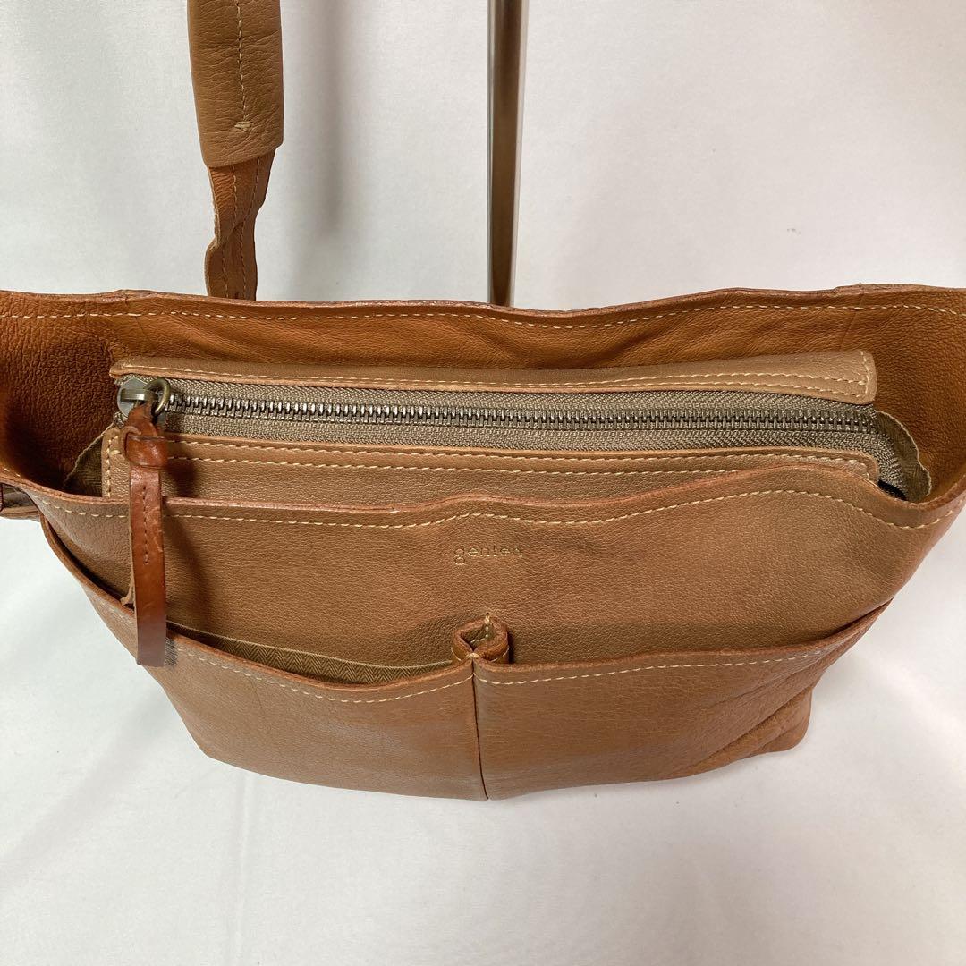 genten ゲンテン タスカ ロゴ ショルダーバッグ レザー グレージュ