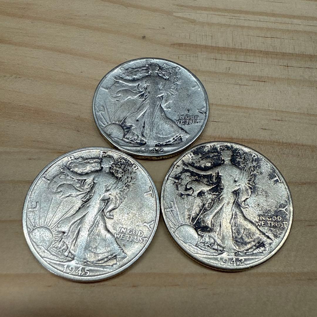 ウォーキングリバティ半ドルセット 1942年 2枚1945年1枚