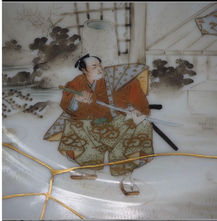 送料無料　大正時代『百田造』幻の横浜焼 忠臣蔵図皿 径18ｃｍ