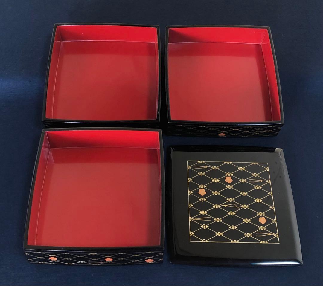 《R》輪島塗 沈金 三段重 重台 わじま龍作 共布 共箱 260109き2