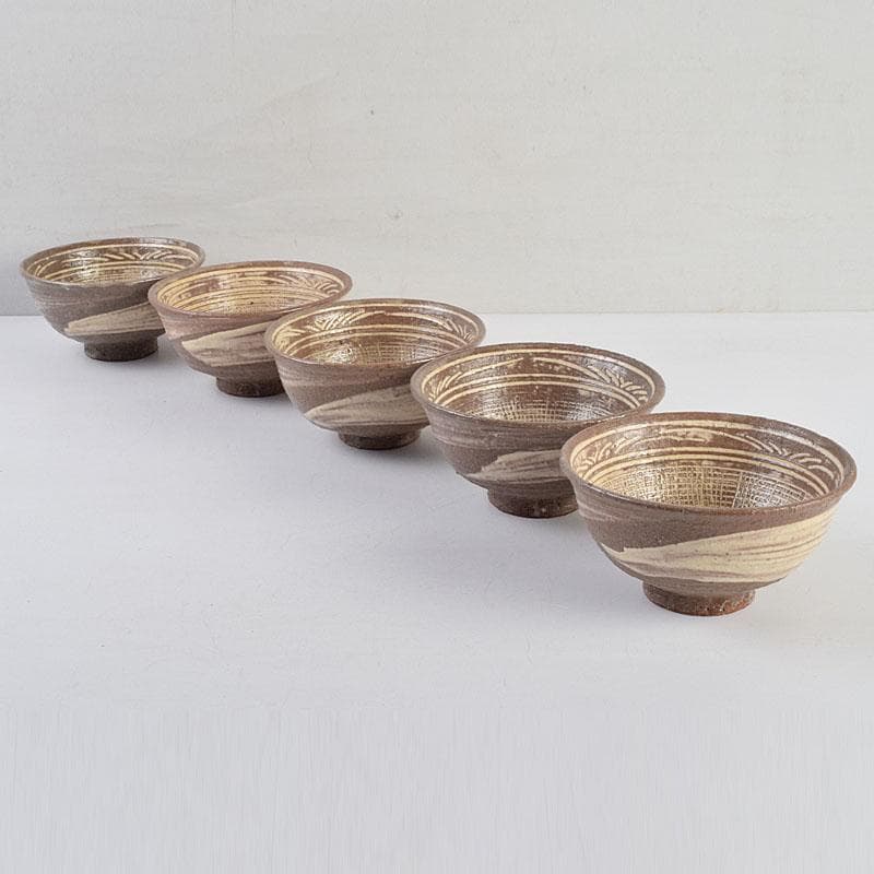 茶道具　河合瑞豊作　刷毛目　三島　数茶碗　十客　共箱　M　R9383H