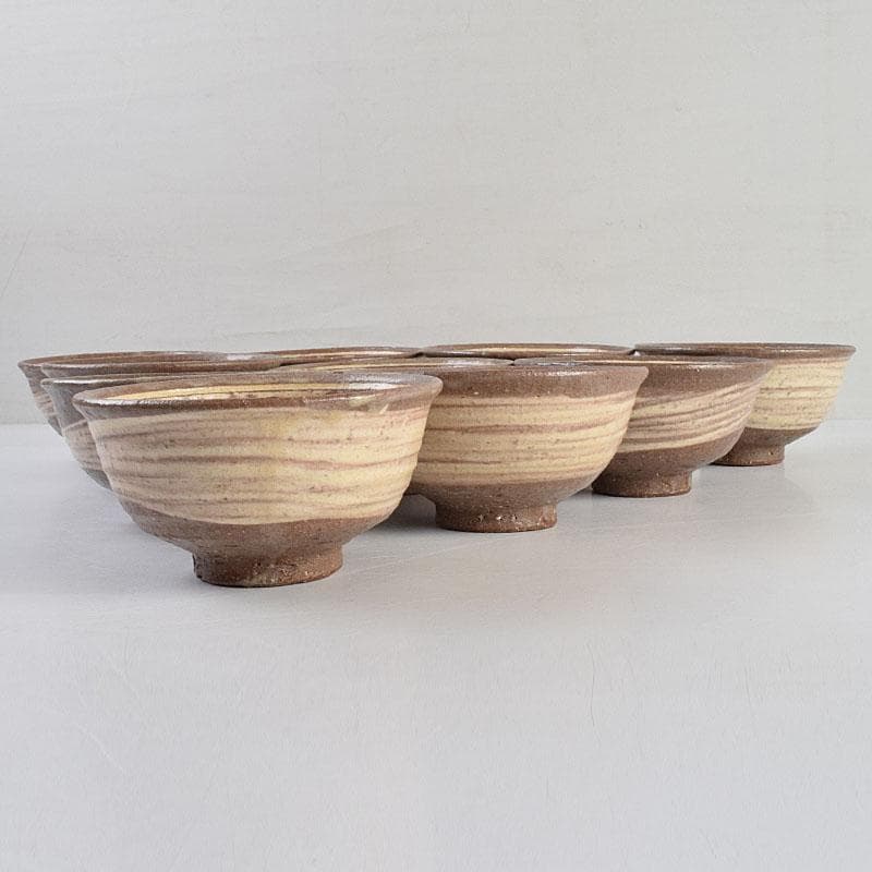 茶道具　河合瑞豊作　刷毛目　三島　数茶碗　十客　共箱　M　R9383H