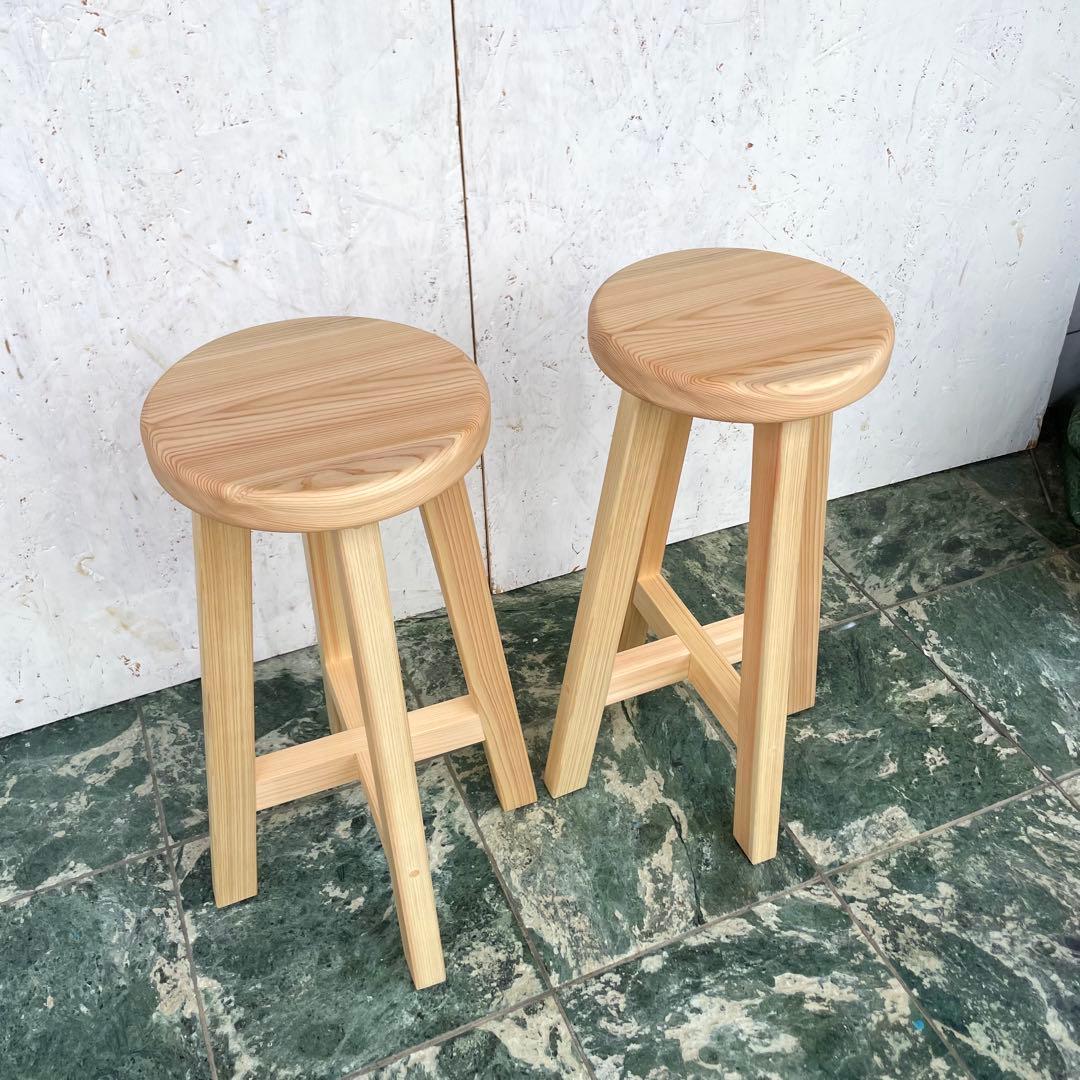 専用出品　国産ひのき　木製スツール　丸椅子　カウンターチェアー