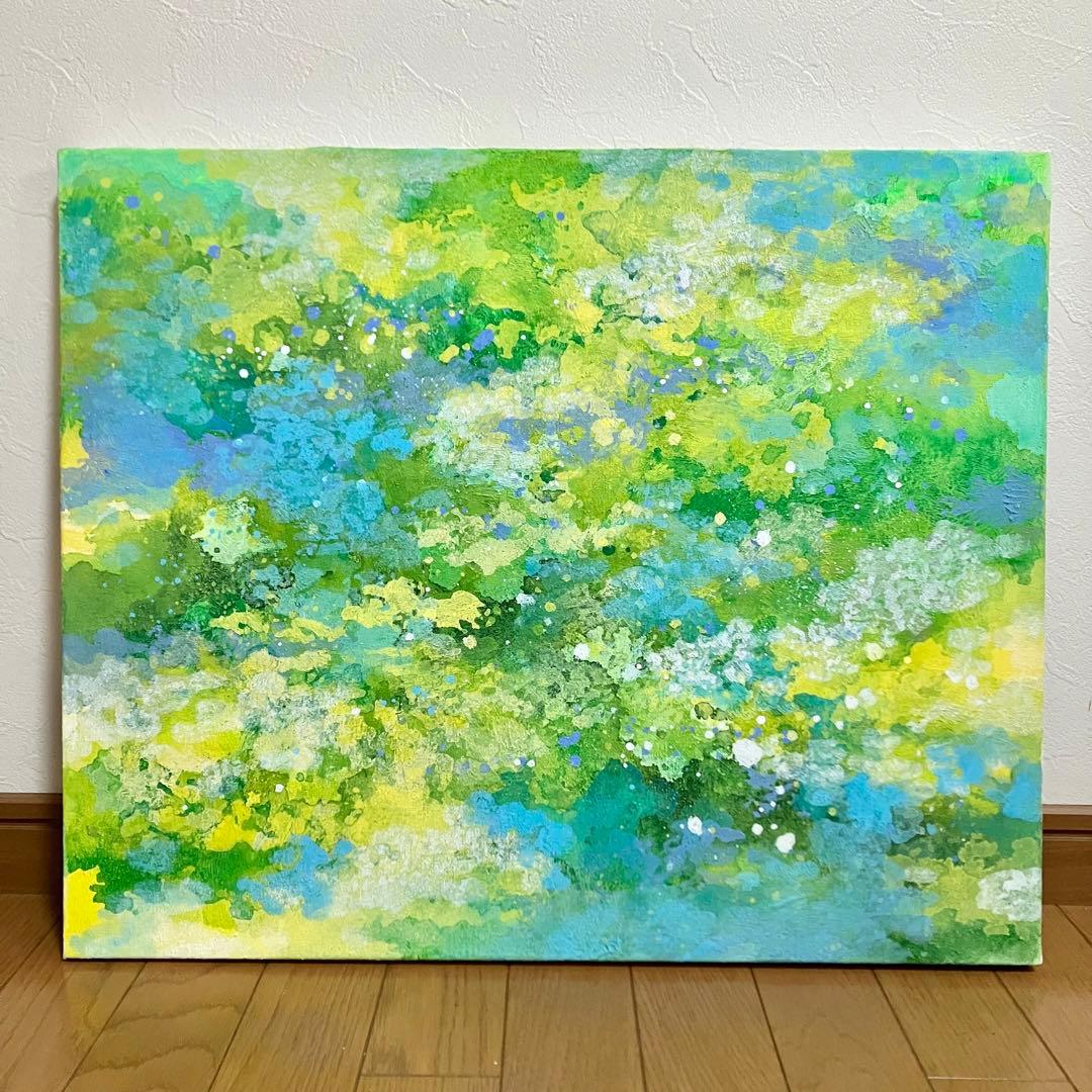 こもれび＊大きめ12号キャンバス　絵画　原画　自然　森　新緑　テクスチャーアート