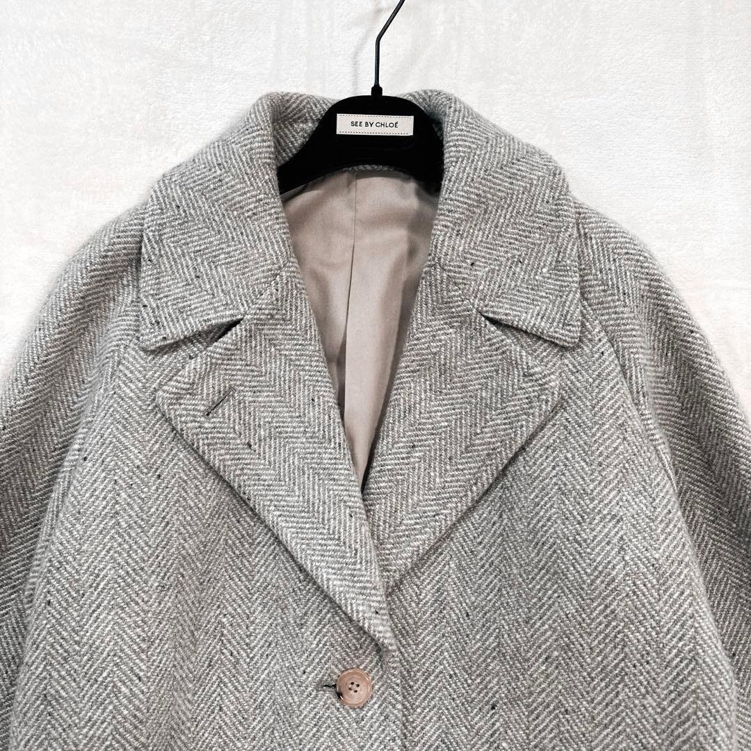 近年 マーガレットハウエル ネップヘリンボーン ツイード ラグランコート ロング