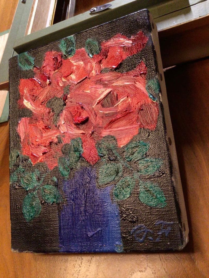 ◉真作保証◉藤波 晃◉油彩 薔薇 静物画 F0号◉豪華額装つき◉送料込み◉