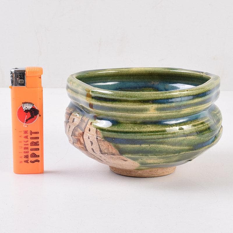 織部焼　古瀬戸窯　加藤作助作　手捻り茶碗　共箱　C　R8994