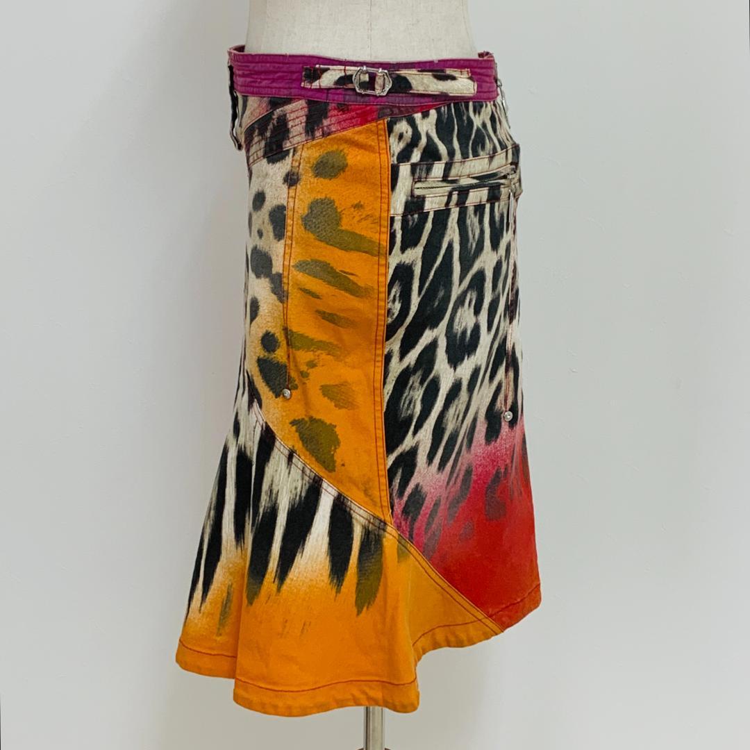美品 JUST Cavalli レオパード柄 フレア M イタリア製 上品