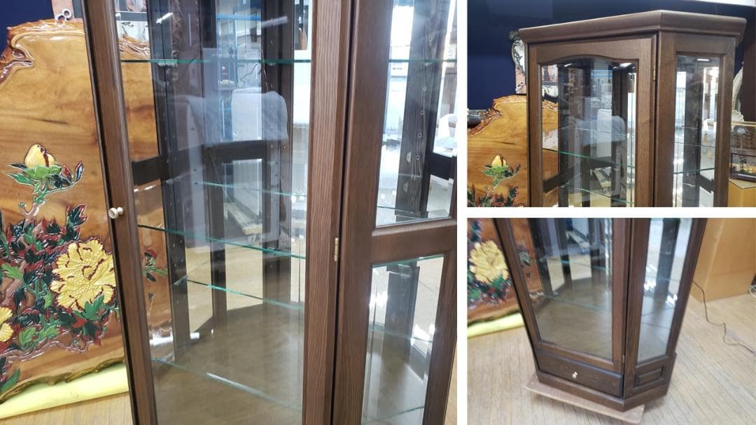 soon　美品　有限会社ワークス製　 照明付き ガラス棚 キュリオケース