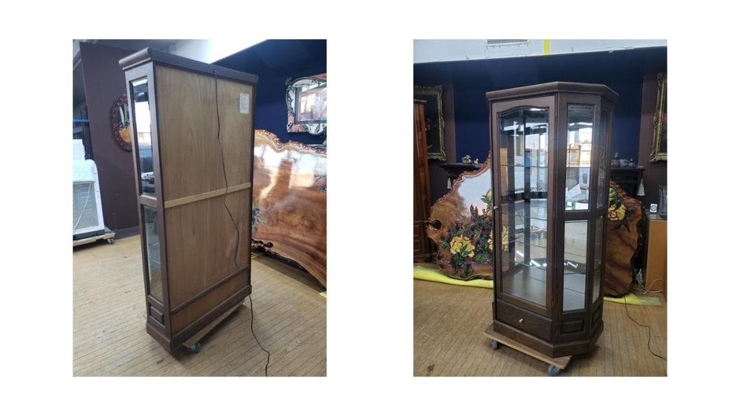 soon　美品　有限会社ワークス製　 照明付き ガラス棚 キュリオケース