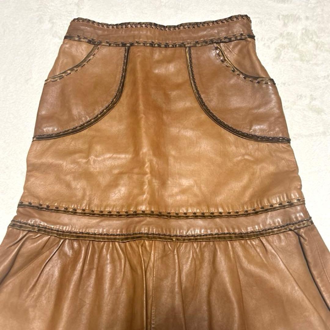 MOSCHINO モスキーノ 本革 レザー　スカート ブラウン フレア　42 M