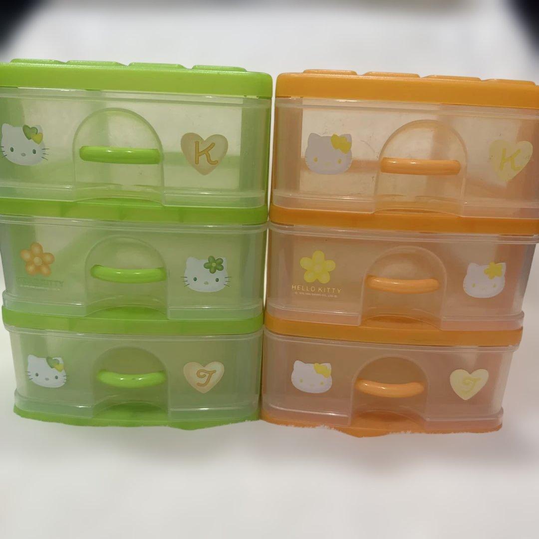 平成レトロ ハローキティ 3段ミニチェスト　オレンジ　グリーン　セット