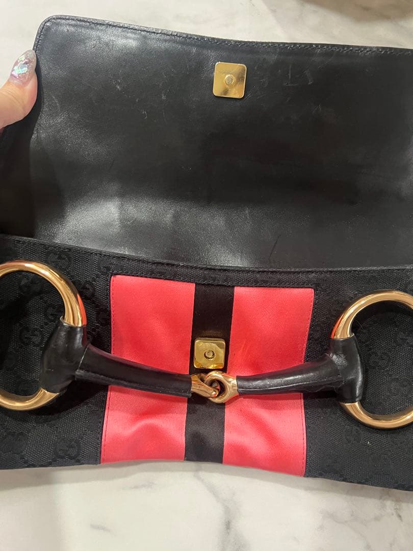 GUCCI バンブー チェーンバッグ ホースビットブラック/ピンク