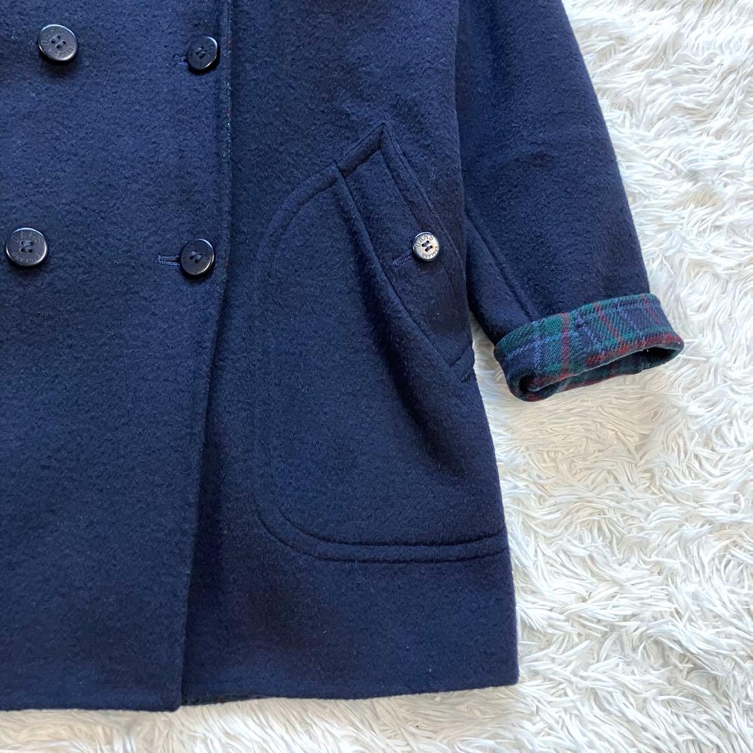DAKS ダックス リバーシブルコート ダブル チェック ネイビー ミドル丈
