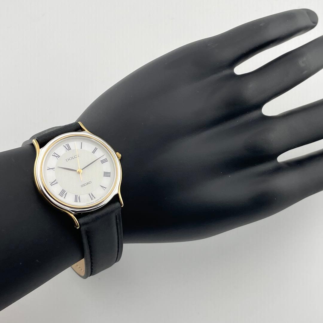 【稼働/新品電池/新品ベルト】セイコー　ドルチェ　シェル文字盤　コンビ　腕時計