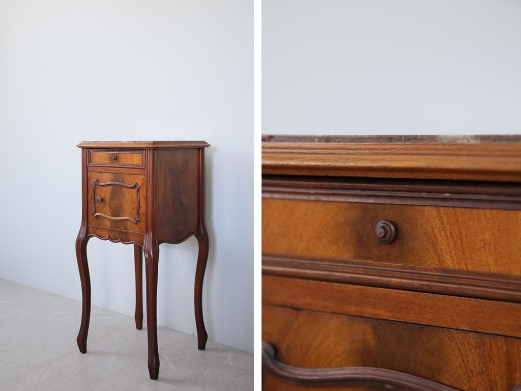 フランスアンティーク木製*大理石キャビネット/ナイトテーブル机(90-35-1)