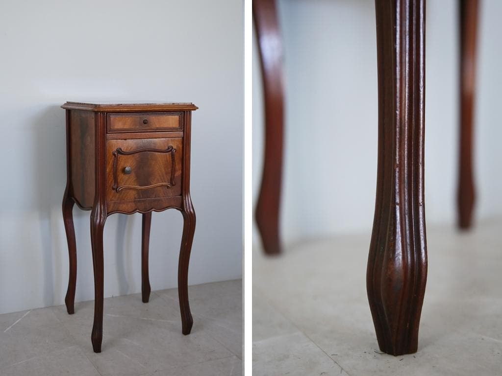 フランスアンティーク木製*大理石キャビネット/ナイトテーブル机(90-35-1)