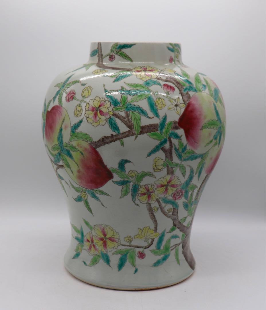 中国　粉彩桃紋大瓶　送料込み0523