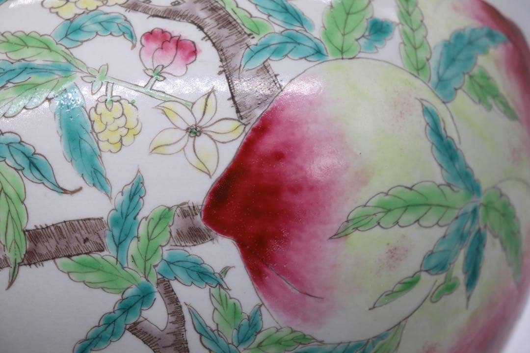 中国　粉彩桃紋大瓶　送料込み0523