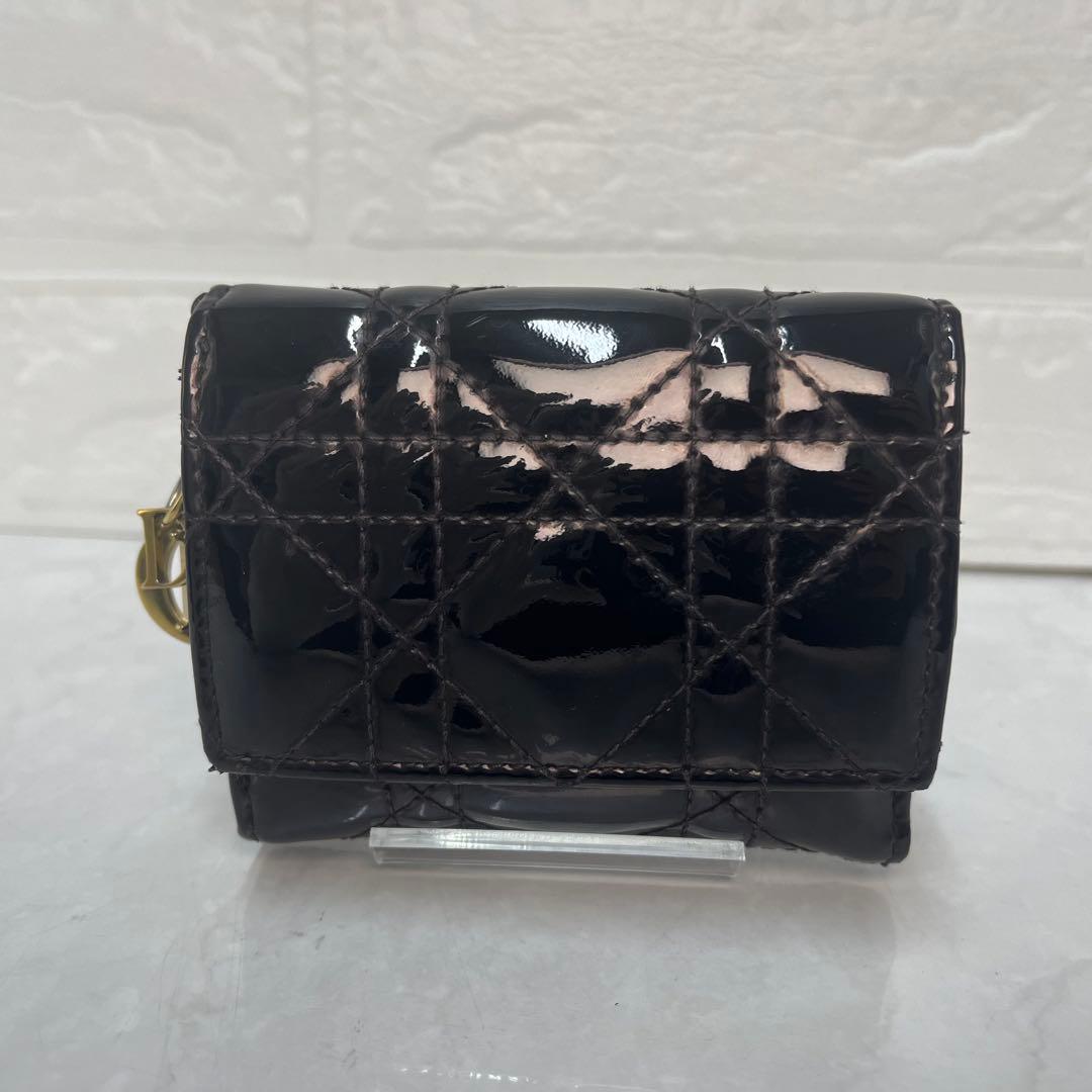 Dior 財布 レディディオール カナージュ ロータスウォレット エナメル 三折