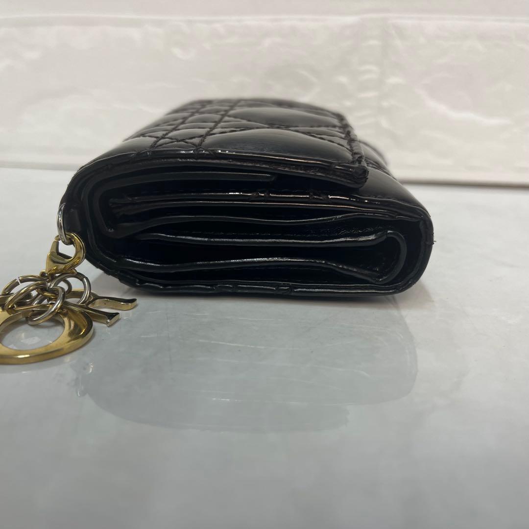 Dior 財布 レディディオール カナージュ ロータスウォレット エナメル 三折