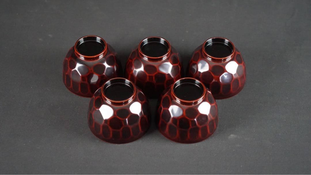 輪島塗 渦蒔絵 亀甲形 吸物椀 5客 共箱 未使用 美品