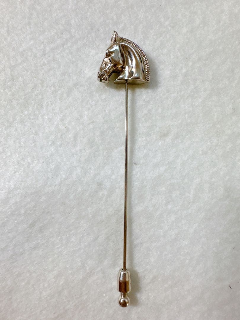 美品 エルメス ホースヘッド ピンブローチ シルバー