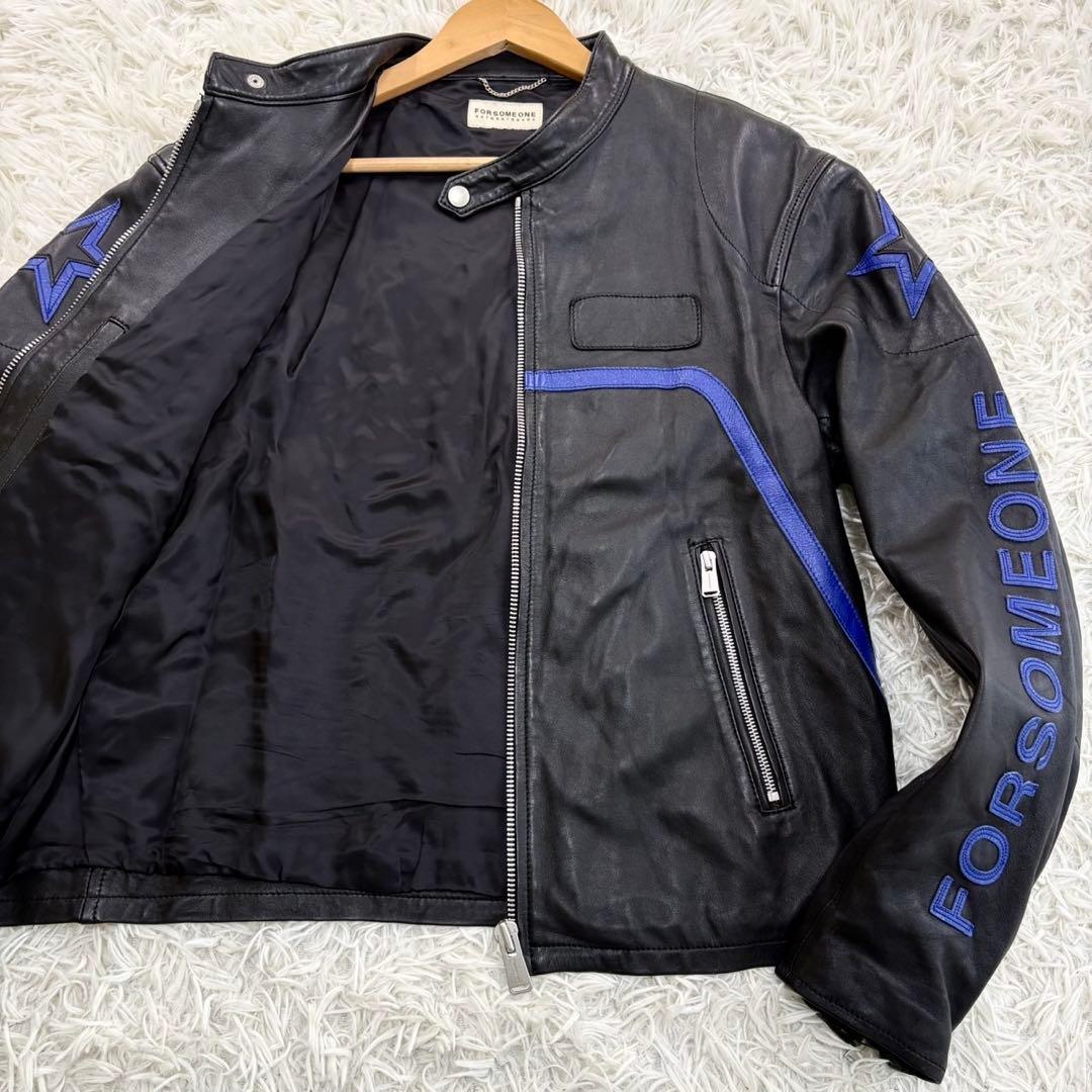 美品　フォーサムワン　シングルライダース　ラムレザー　登坂広臣　黒×青　L