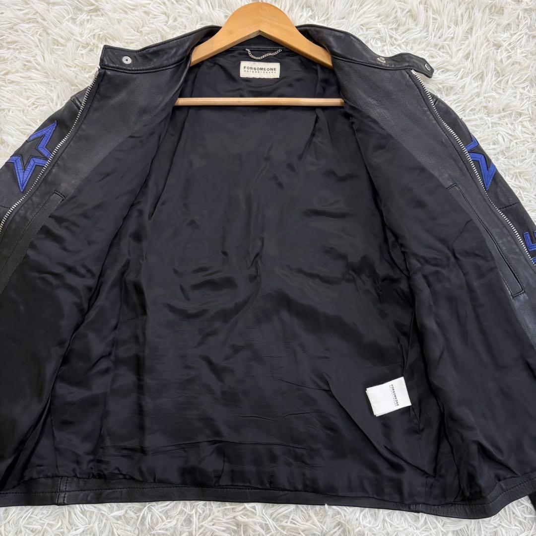 美品　フォーサムワン　シングルライダース　ラムレザー　登坂広臣　黒×青　L