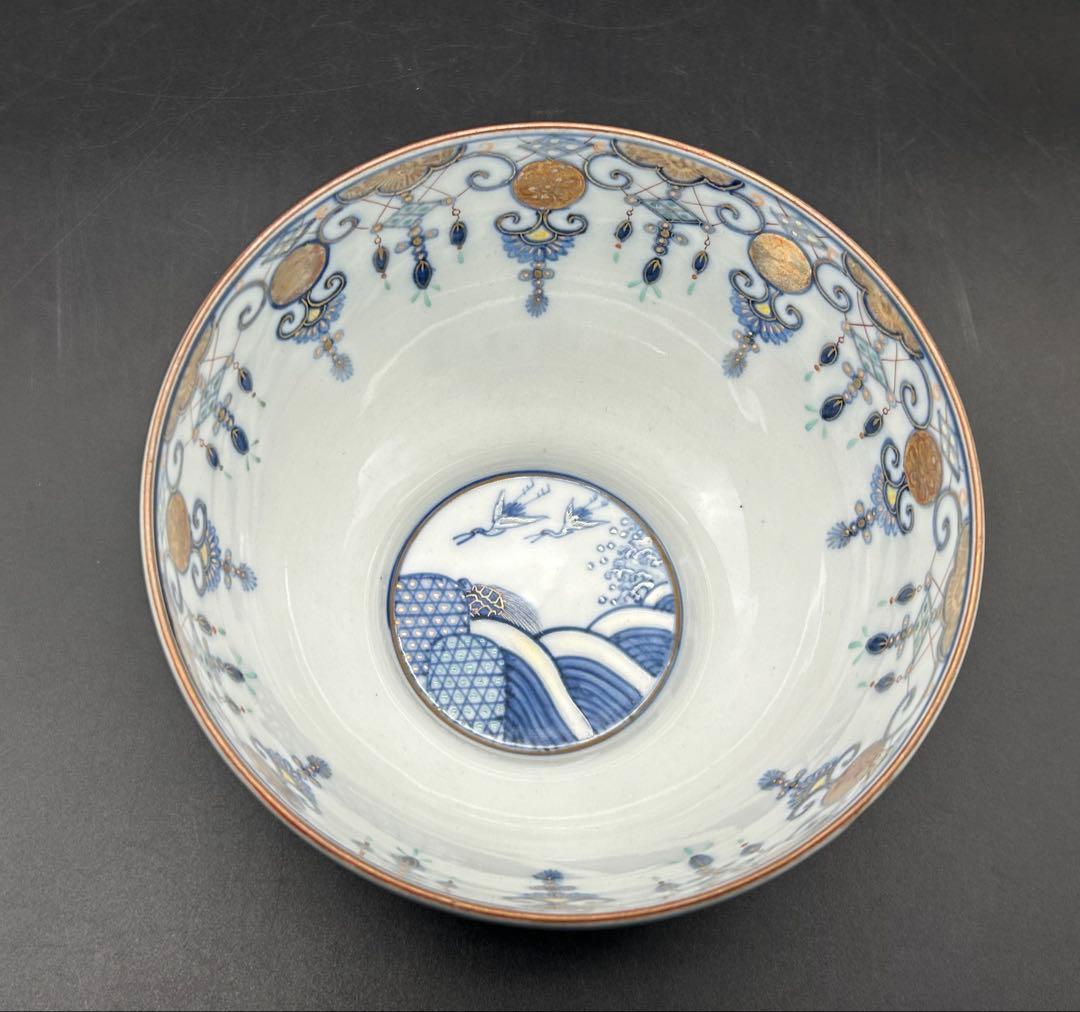陶器　九谷造　鉢　金彩　手描き　鳳凰　鶴　亀　盃洗　希少品　レア