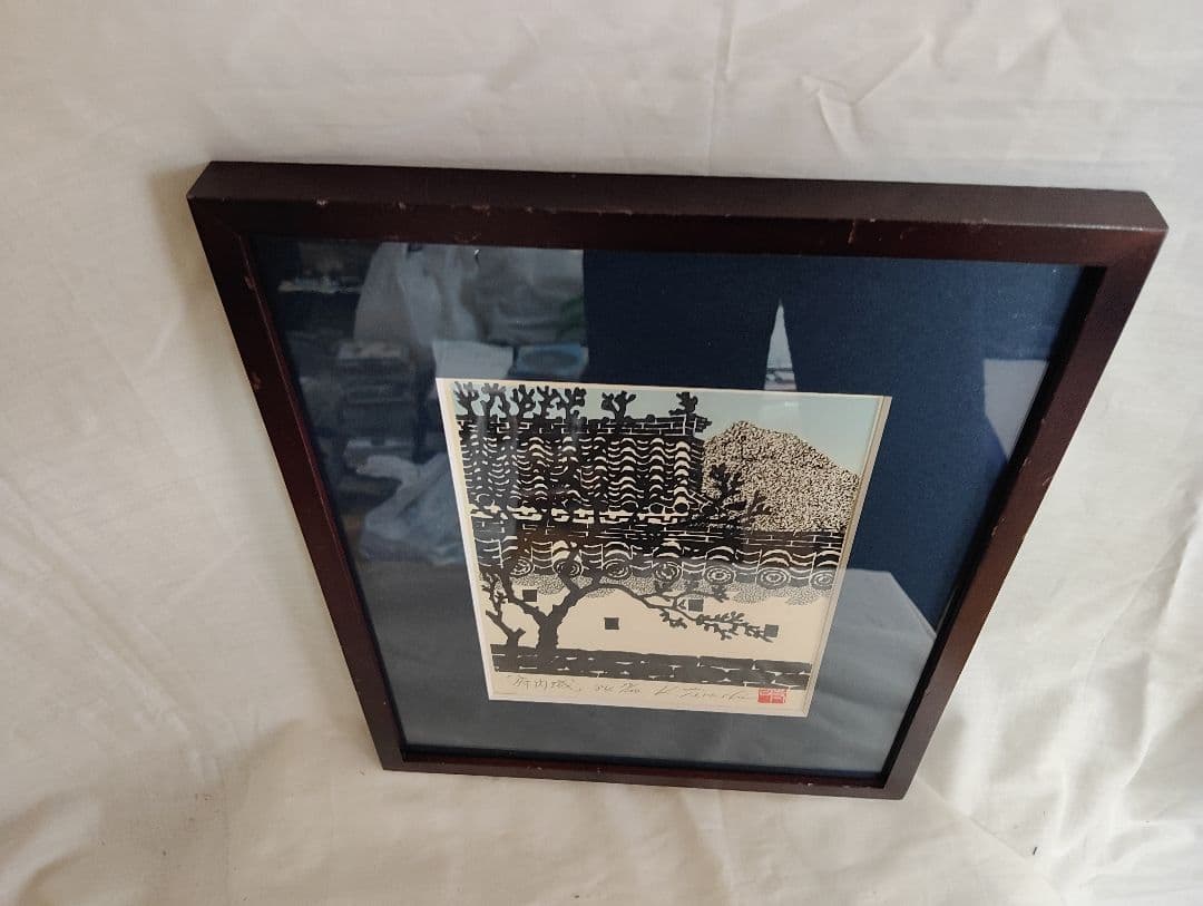 K. Terashima 木版画 「府内城」フレーム付き