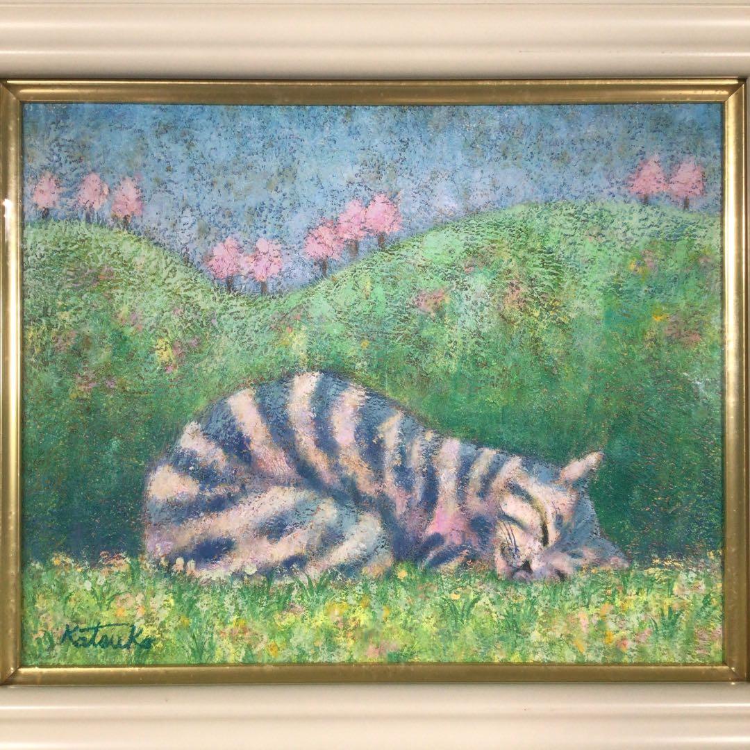 『冬うー特価』　絵画　油絵　『春眠』　猫