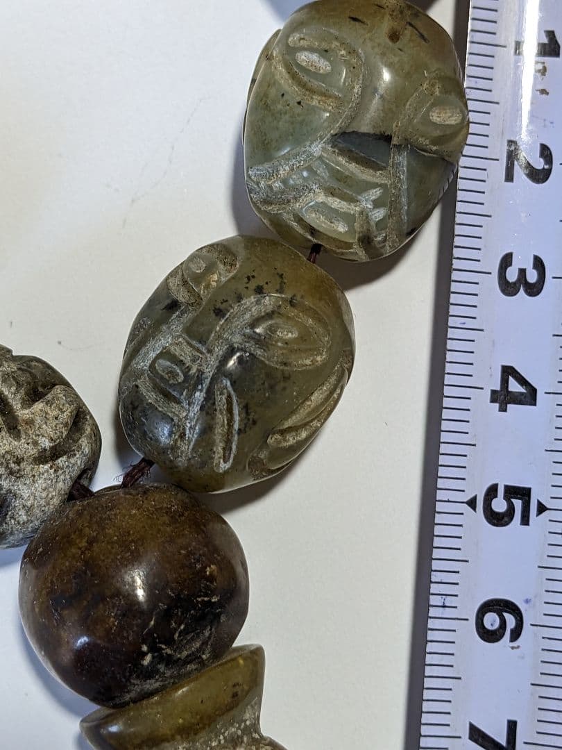 ♦珍物 チベット仏教 古美術品 大数珠 人面顔 手彫り 仏具 根付 緒締 骨董品